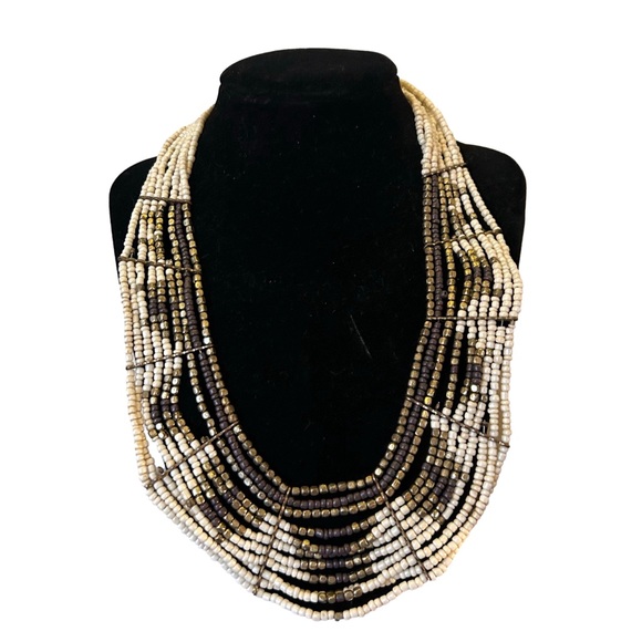 Boho Seed Bead Multi Strand Necklace Bronze Tone - Picture 1 of 6